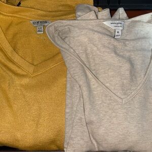 Bundle of 2 Short Sleeve Tees- Mustard Orvis and Beige/Cream Banana Republic